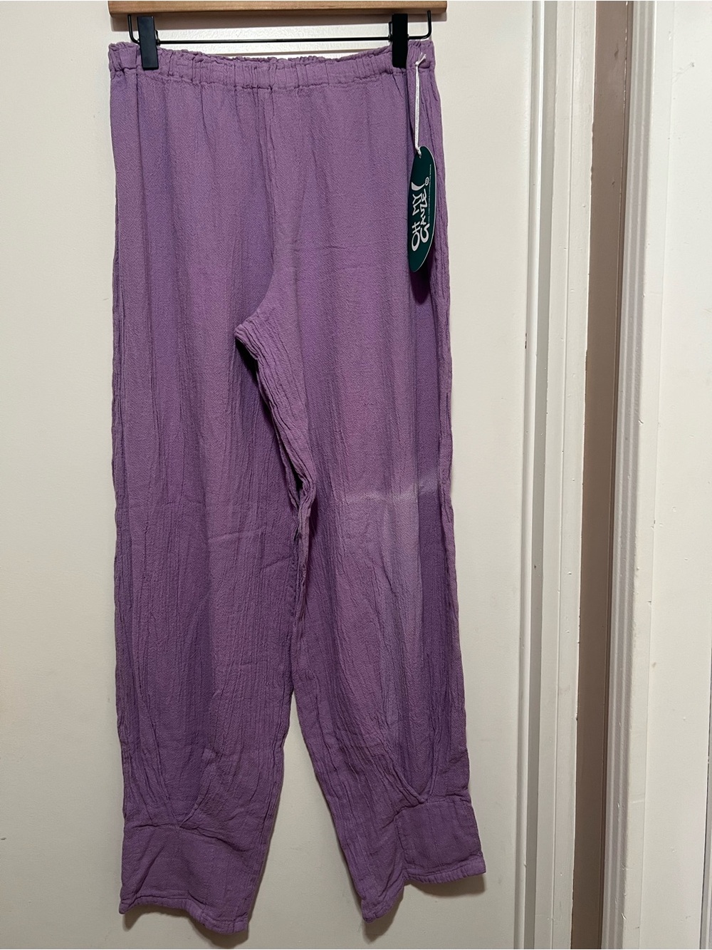 Oh My Gauze Ibiza Orchid Cotton Elastic Waist Pants Tapered Hem Purple S/M